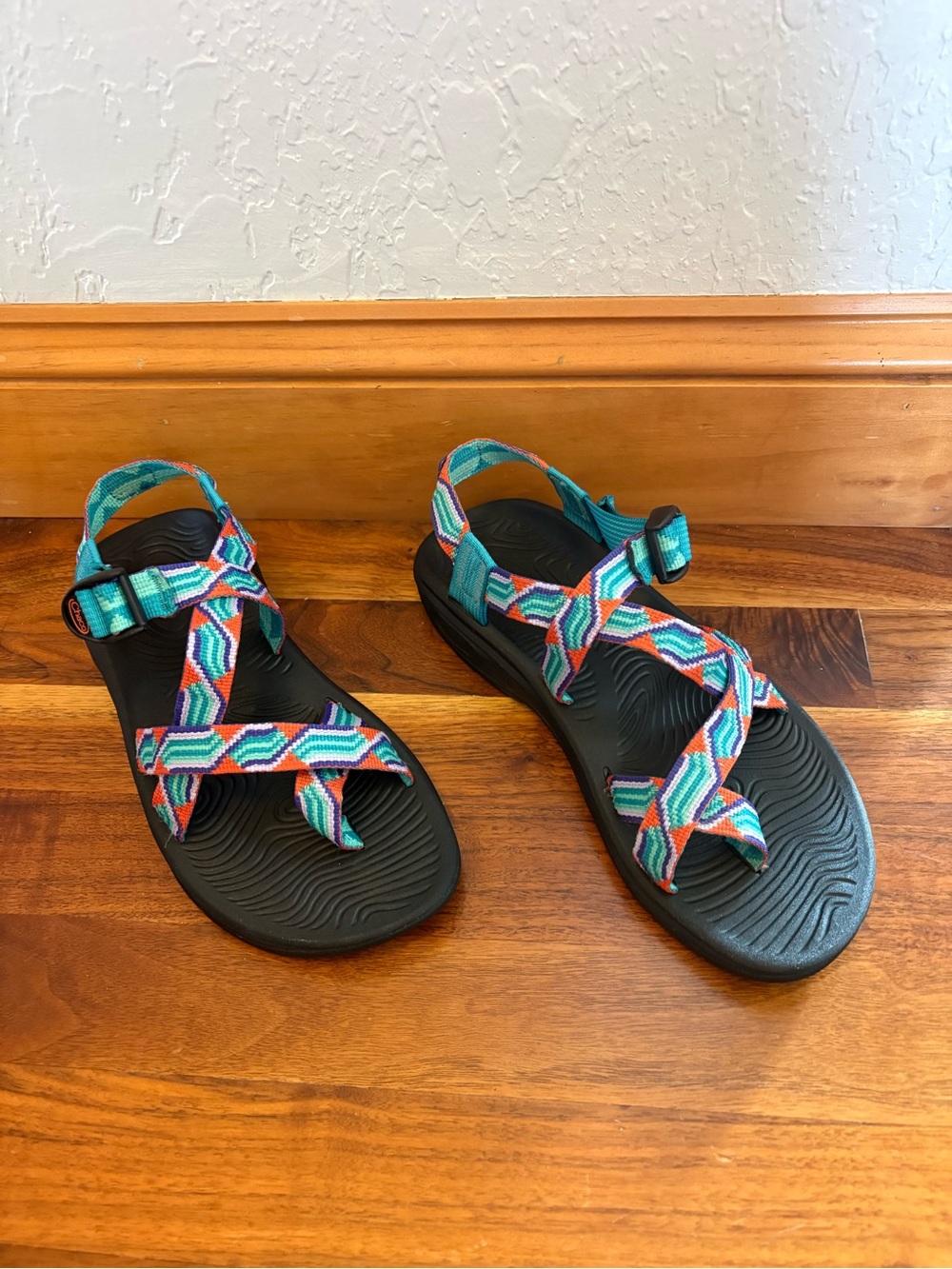 Chaco Women's Teal Orange Purple Geometric Strap Sandals